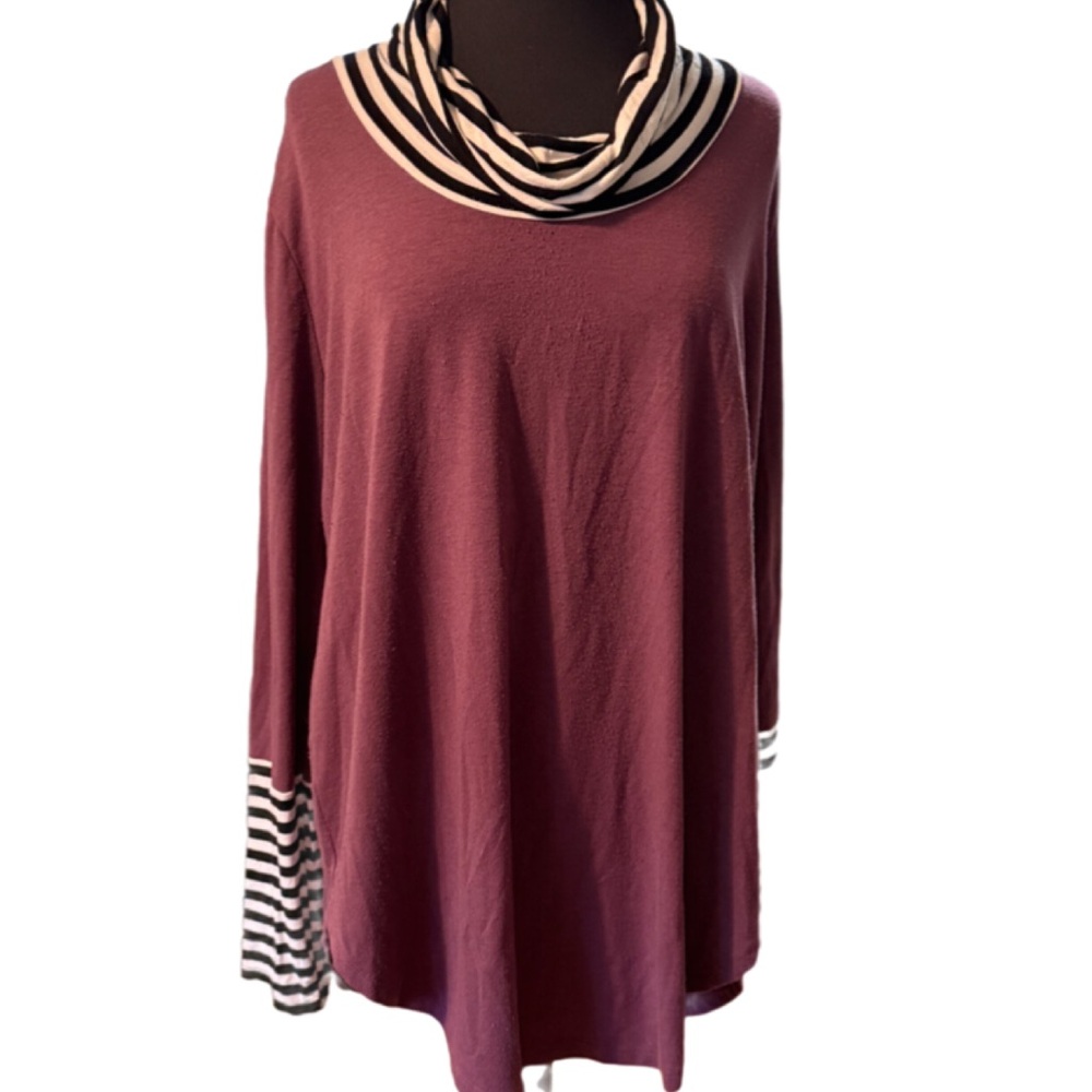 Striped Collar and Cuff Mauve Top 🔥